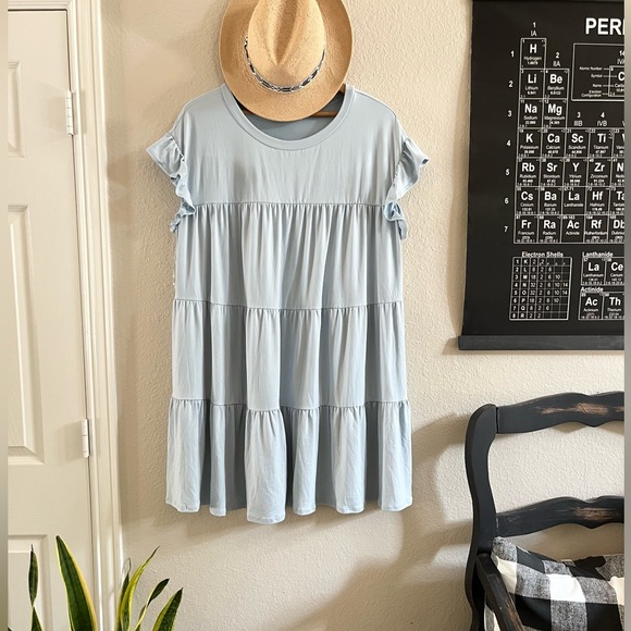 NWT Entro blue swing dress 1x plus tiered ruffle short sleeveless mini midi - Picture 1 of 5